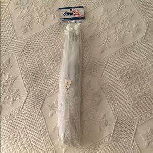 WHITE, LACE-TRIMMED UMBRELLA FOOD COVERS—ONE PAIR, BRAND NEW IN UNOPENED PACKAGE